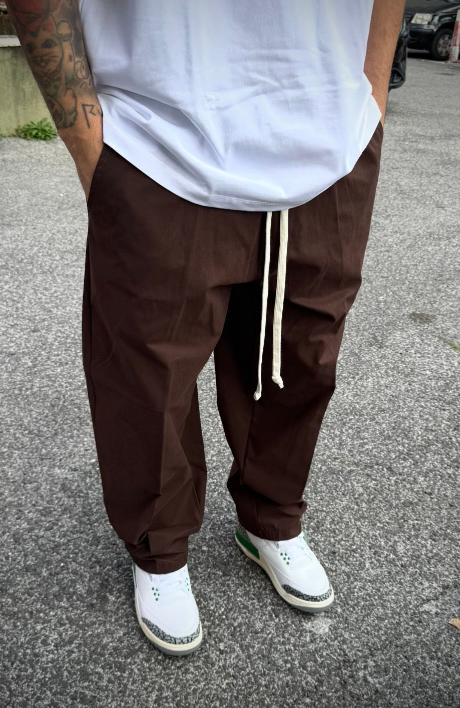 PANTALONE OVER GABBARDINA TABACCO