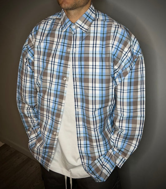 CAMICIA A QUADRI CELESTE